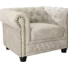 Chesterfield Sessel 110cm Samt champagner beige mit Knopfheftung und Federkern