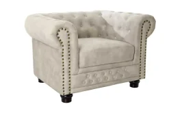 Chesterfield Sessel 110cm Samt champagner beige mit Knopfheftung und Federkern