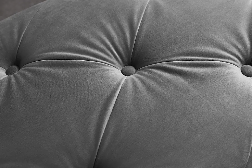 Chesterfield Sitzbank MODERN BAROCK DELUXE 170cm grau Samt silber Edelstahl