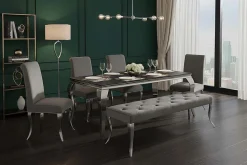 Chesterfield Sitzbank MODERN BAROCK DELUXE 170cm grau Samt silber Edelstahl