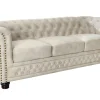 Chesterfield 3-Sitzer Sofa 200cm champagner beige Samt Federkern Knopfheftung