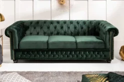 Chesterfield 3-Sitzer Sofa 205cm flaschengrün Samt Federkern Knopfheftung