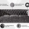 Chesterfield 3-Sitzer Sofa 205cm grau Samt Federkern Knopfheftung