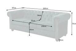 Chesterfield 3-Sitzer Sofa 205cm petrol Samt Federkern Goldnieten Knopfheftung