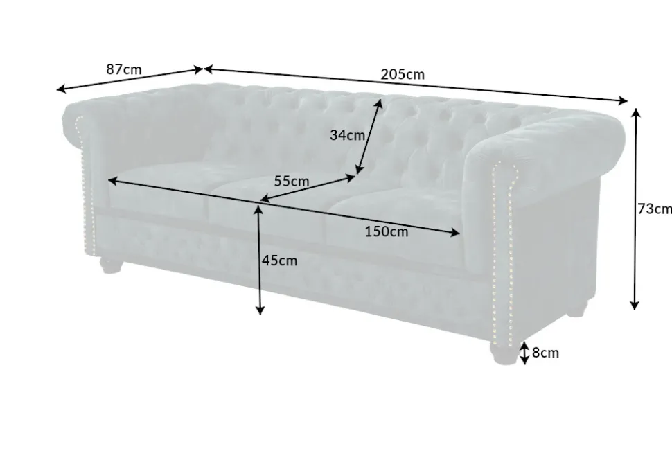 Chesterfield 3-Sitzer Sofa 205cm petrol Samt Federkern Goldnieten Knopfheftung