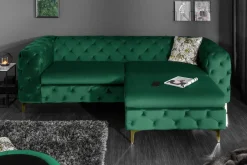 Chesterfield 3-Sitzer Sofa MODERN BAROCK 235cm smaragdgrün Samt Federkern gold Metallfüße