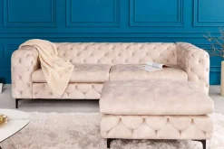 Chesterfield Sitzhocker MODERN BAROCK 90cm champagner Samt Fußhocker
