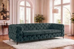 Chesterfield Sofa MODERN BAROCK 235cm petrol Samt 3-Sitzer Couch Federkern