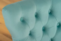 Chesterfield Stuhl CASTLE blau Samt goldene Edelstahlbeine mit Komfortgriff