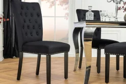 Chesterfield Stuhl CASTLE schwarz Samt Gummiholz Ziernieten