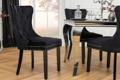 Chesterfield Stuhl CASTLE schwarz Samt Massivholz Ziernieten mit Komfortgriff