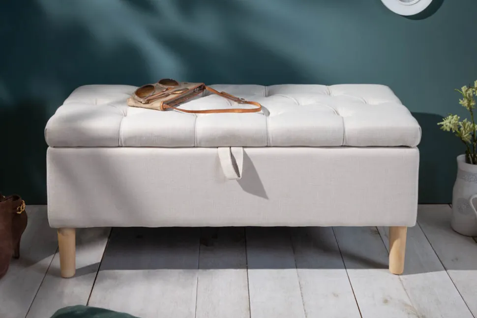Chesterfield Truhenbank CASTLE 100cm beige Sitzbank Landhausstil mit Stauraum