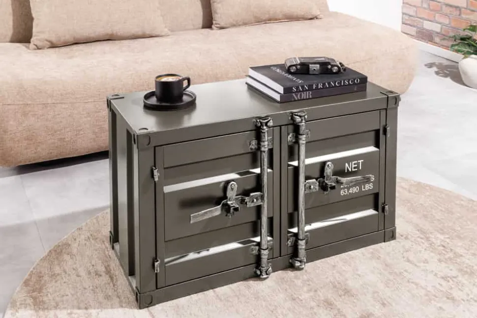 Container-Schrank GLOBETROTTER 80cm anthrazit Metall Couchtisch mit Flügeltüren Kommode