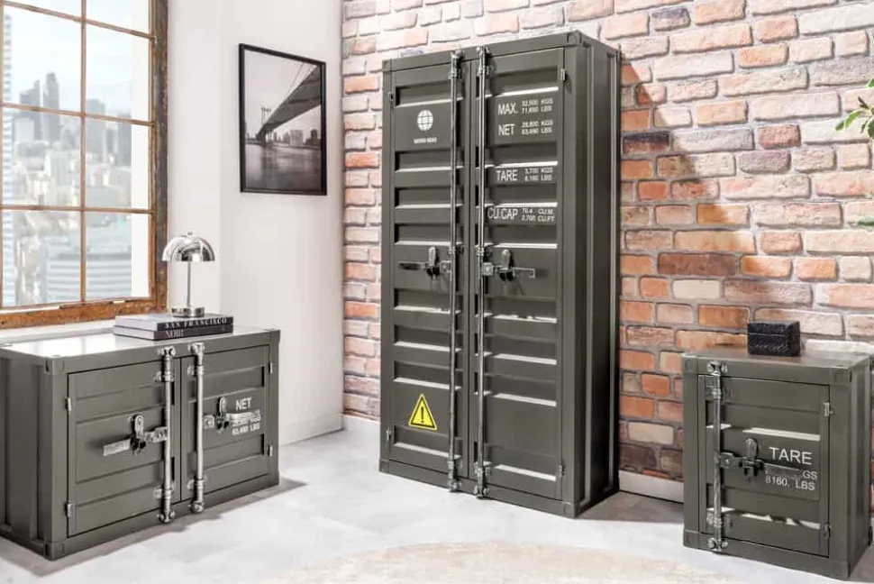 Container-Schrank GLOBETROTTER 80cm anthrazit Metall Couchtisch mit Flügeltüren Kommode