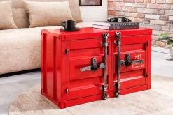 Container-Schrank GLOBETROTTER 80cm rot Metall Couchtisch mit Flügeltüren Kommode