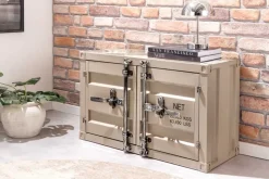 Container-Schrank GLOBETROTTER 80cm greige Metall Couchtisch mit Flügeltüren Kommode