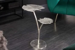 Dekorativer Beistelltisch GINKGO LEAFS 50cm silber handmade Metall