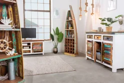 Dekoratives Bootsregal JAKARTA 190cm bunt Massivholz aus recycelten Fischerbooten Bücherregal