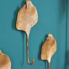 Dekoratives Kleiderhaken 3er Set GINKGO 30cm gold handmade Metall