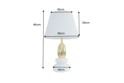 Dekorative Tischlampe STONES OF ZEN 45cm weiß gold mit Stoffschirm rund