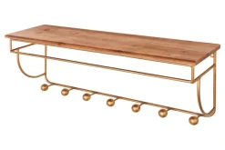 Dekorative Wandgarderobe HERITAGE 80cm natur gold messing Pinie Metall mit Ablage