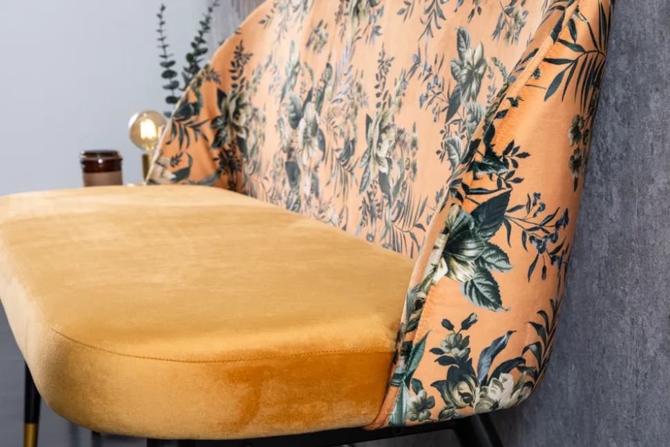 Design Bank PRÊT-À-PORTER gelb Samt florales Muster und goldene Fußkappen
