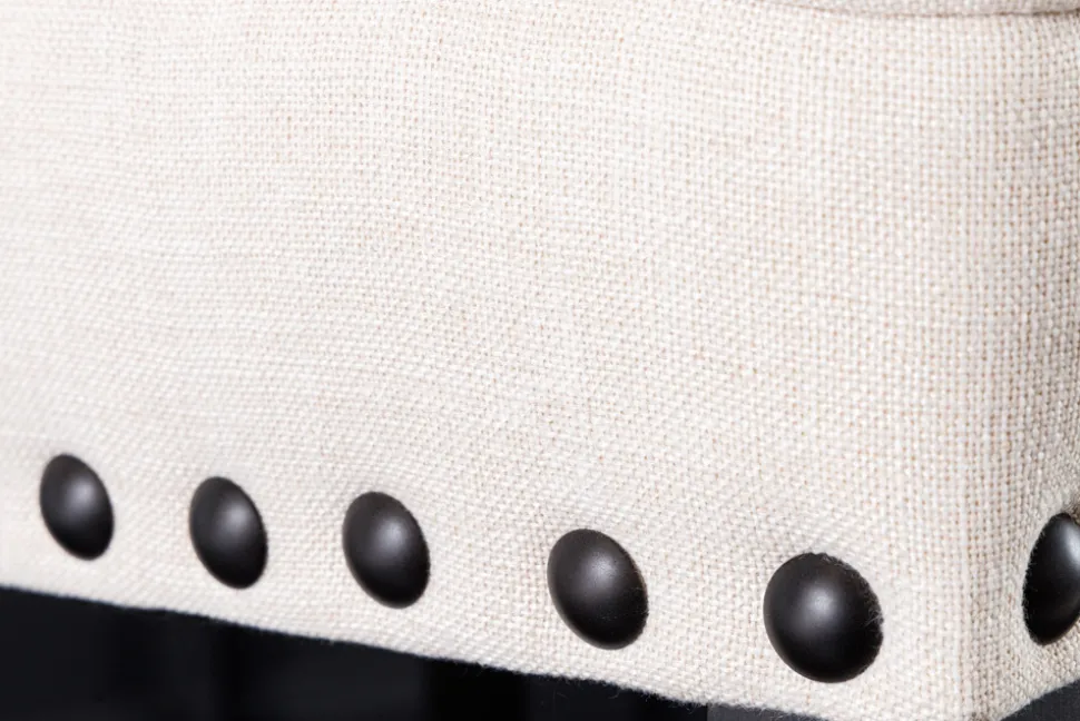 Design Barhocker CASTLE beige schwarz Strukturstoff mit Lehne Holz Chesterfield