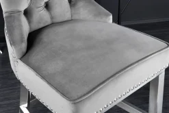 Design Barhocker CASTLE DELUXE grau Samt silber Edelstahl mit Lehne Chesterfield