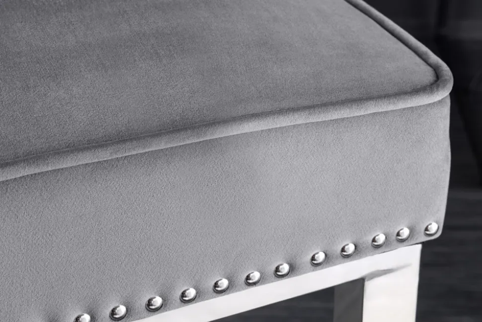 Design Barhocker CASTLE DELUXE grau Samt silber Edelstahl mit Lehne Chesterfield