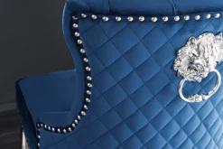 Design Barhocker CASTLE DELUXE royalblau Samt silber Edelstahl mit Lehne Chesterfield
