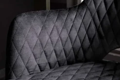 Design Barhocker PARIS grau Samt mit Lehne Metall schwarz gold Ziersteppung