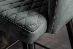 Design Barhocker PARIS grün Samt mit Lehne Metall schwarz gold Ziersteppung