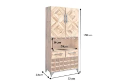 Design Barschrank BODEGA 160cm natur Pinienholz Weinregal Glashalter Schubladen