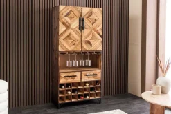 Design Barschrank BODEGA 160cm natur Pinienholz Weinregal Glashalter Schubladen