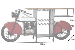 Design Bartisch EASY RIDER 230cm weiß rot schwarz Mangoholz Motorrad Upcycling