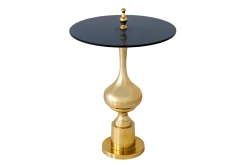 Design Beistelltisch ABSTRACT 45cm gold Metall schwarze Glasplatte handmade rund
