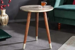 Design Beistelltisch ALCAZAR 50cm antik silber Metall Mangoholz Handarbeit rund