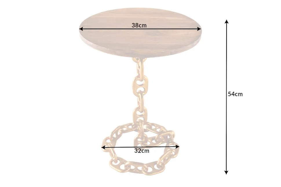 Design Beistelltisch CHAINS 55cm gold Mangoholz handmade Metall rund Kettengestell massiv