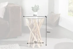 Design Beistelltisch DRIFTWOOD 40cm Teakholz mit Glasplatte rund Couchtisch
