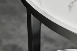 Design Beistelltisch ELEGANCE 2er Set weiß rund Kristallglas mit Marmor-Dekor schwarzes Gestell
