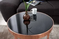 Design Beistelltisch Original ASTRO 50cm kupfer Metall schwarze Glasplatte Couchtisch rund