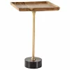 Design Beistelltisch TRAYFUL 55cm natur Akazie Massivholz schwarzer Marmorfuß gold Metall