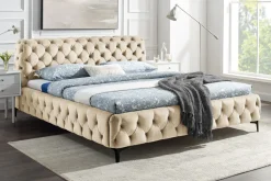 Design Bett MODERN BAROCK 180x200cm champagner Samt Chesterfield Doppelbett