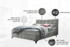 Design Boxbett DECADENCIA 180x200cm silbergrau Samt mit Stauraum Matratze Topper