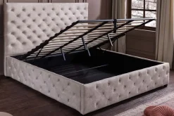 Design Boxbett PARIS 180x200cm champagner beige Samt mit Stauraum und Lattenrost