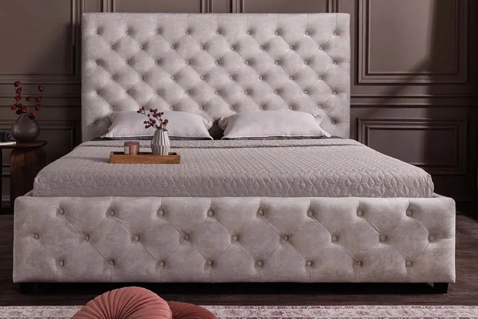 Design Boxbett PARIS 160x200cm champagner beige Samt mit Stauraum und Lattenrost