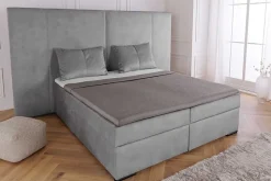 Design Boxspringbett SUITE HOTELBETT 180x200cm silber grau Samt inkl. Stauraum Topper