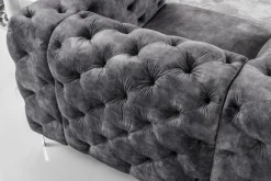 Design Chesterfield Sessel MODERN BAROCK 120cm dunkelgrau Samt