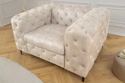 Design Chesterfield Sessel MODERN BAROCK 120cm champagner beige Samt Federkern
