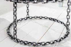 Design Couchtisch CHAINS 65cm silber handmade Metall rund Glasplatte Kettengestell